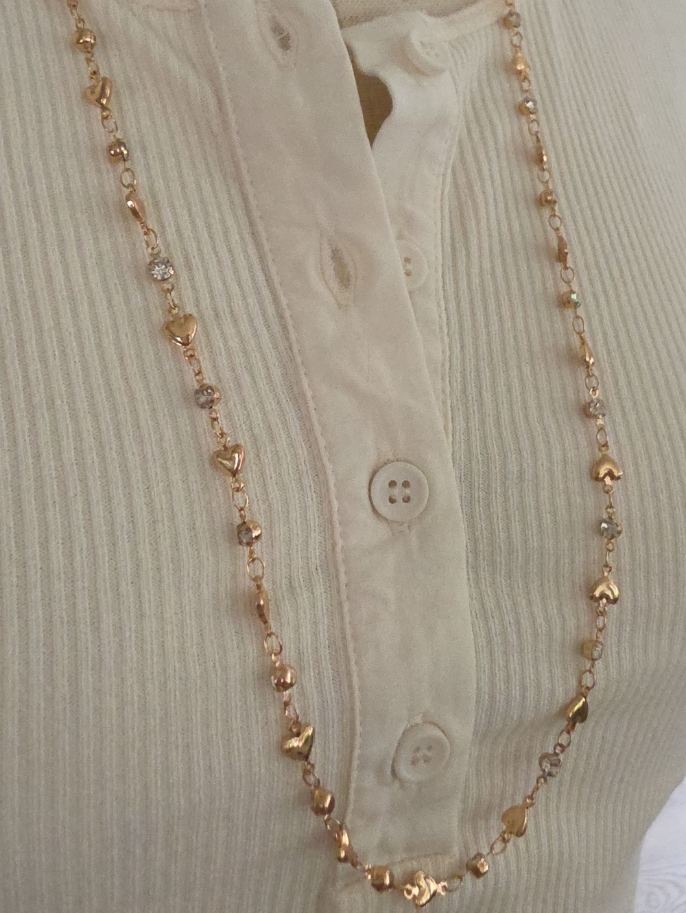 Delicate Gold-Tone Heart Bead Necklace - Women Jewelry